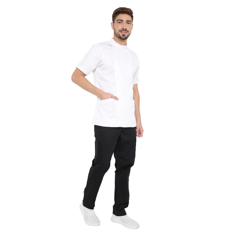 Classic Half Sleeve Chef Coat Snap Button (White) - Image 6
