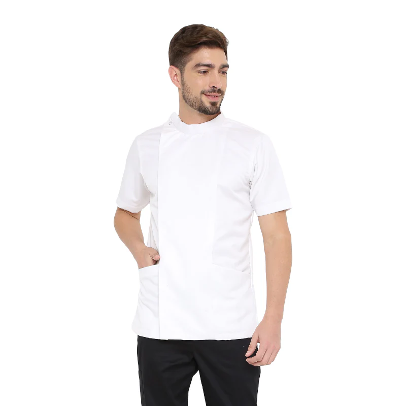 Classic Half Sleeve Chef Coat Snap Button (White)
